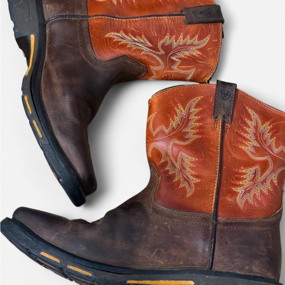 Ariat Rustic Brown and Vibrant Orange Boots